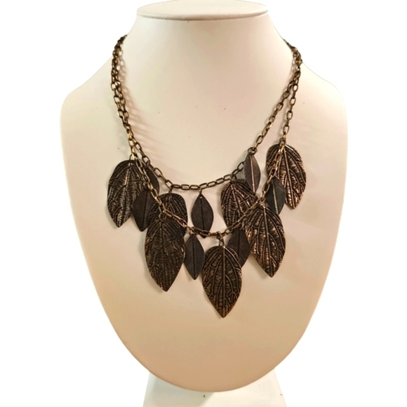 Statement Vintage Necklace Layered Leaves - Picture 1 of 4